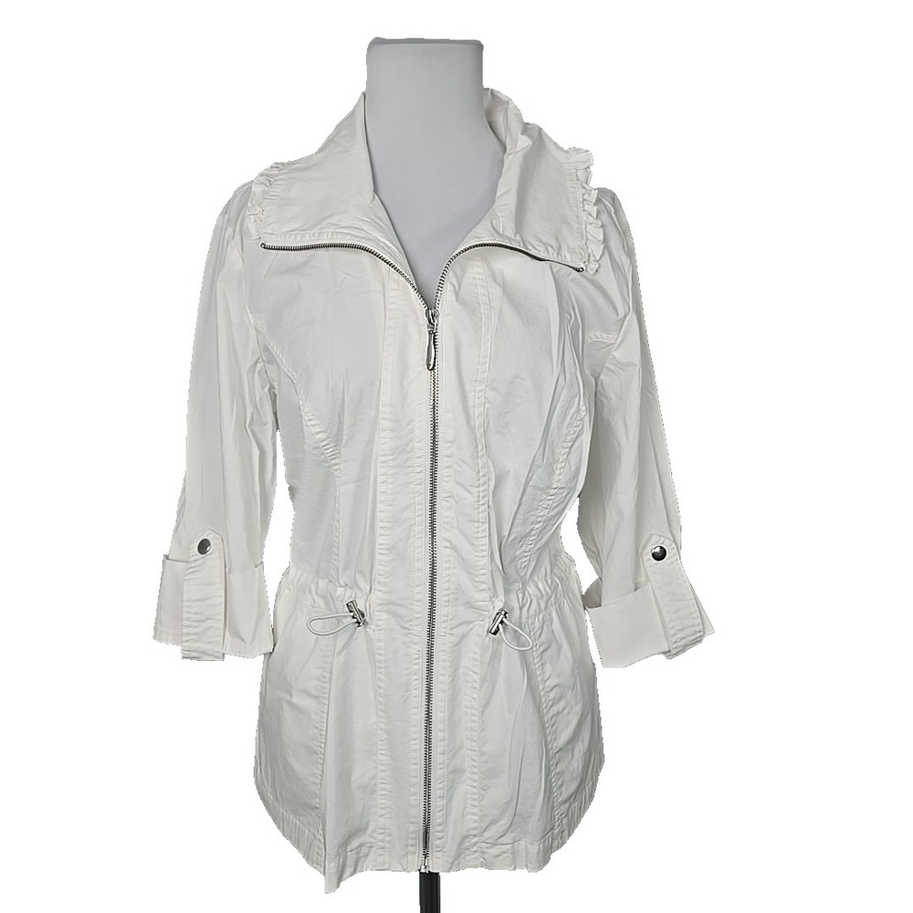 Westbound White Cotton Zip Front Ripstop 3/4 Tab Sleeve Poplin Jacket Large